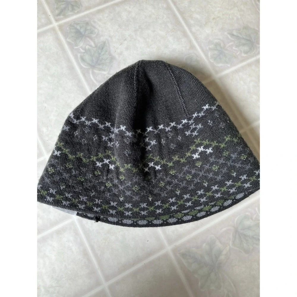 Columbia Beanie Hat 100% Acrylic Fair Isle Gray Green Adult Men's One Size